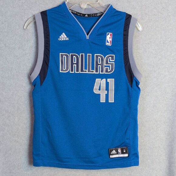 Adidas Dallas Mavericks NBA Dirk Nowitzki 41 Blue Jersey Youth M - Picture 1 of 5